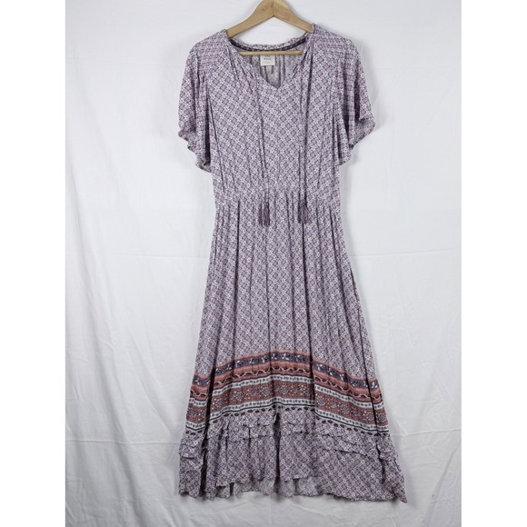 Knox Rose Dresses & Skirts - Knox Rose Lilac Floral Maxi Dress L Tiered Tassel Smocked Boho Cottage Prairie